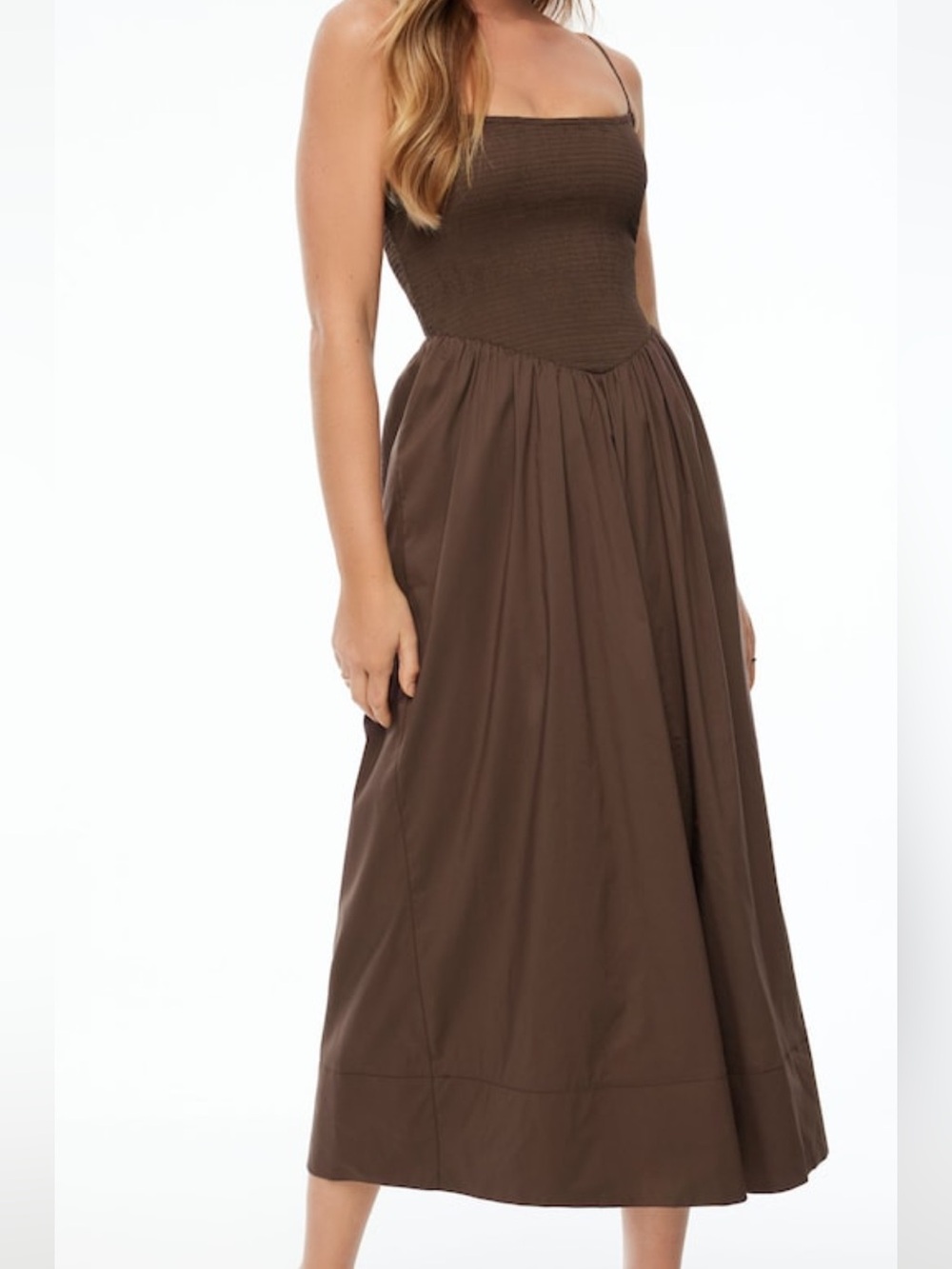 Dynamite Brown Smocked Midi Dress drop waist xs
